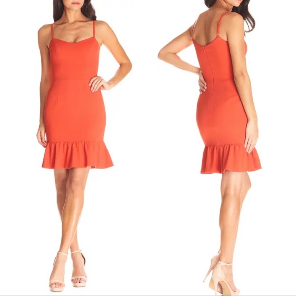 Dress The Population Mira Orange Peplum Mini Dress Medium